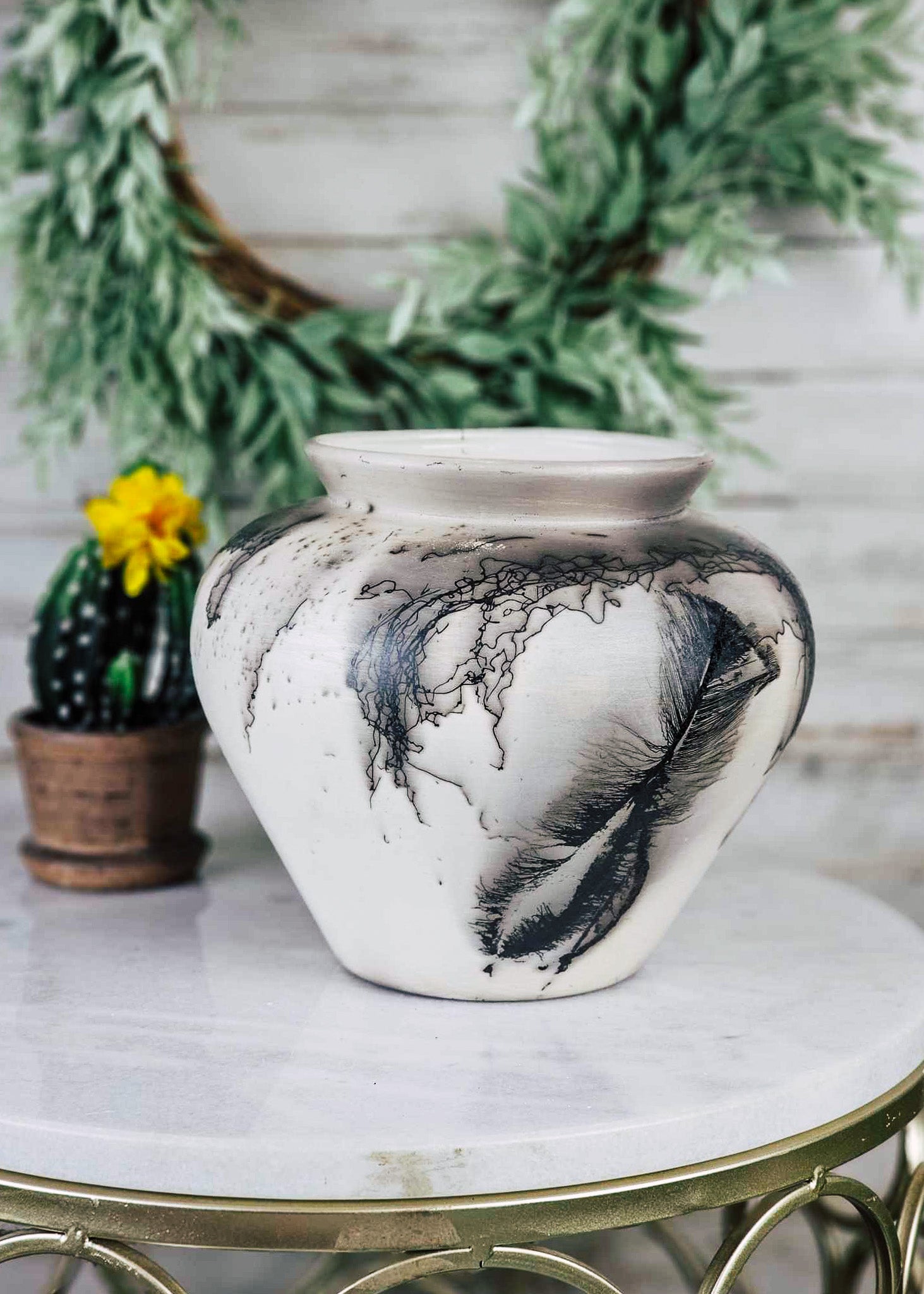 Turkey Feather Horse Hair & Falling Ash Bowl Horse Hair Pottery Mike Tarter   