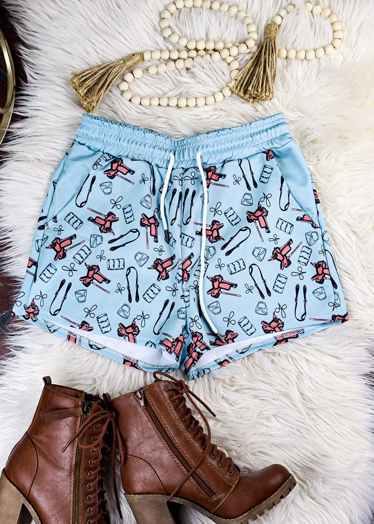 Turquoise Barrel Racer Drawstring Shorts drawstring shorts The Cinchy Cowgirl (YC) XS  