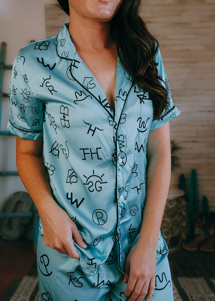 Turquoise Brands Silky Pajamas pajamas The Cinchy Cowgirl (YC) S  