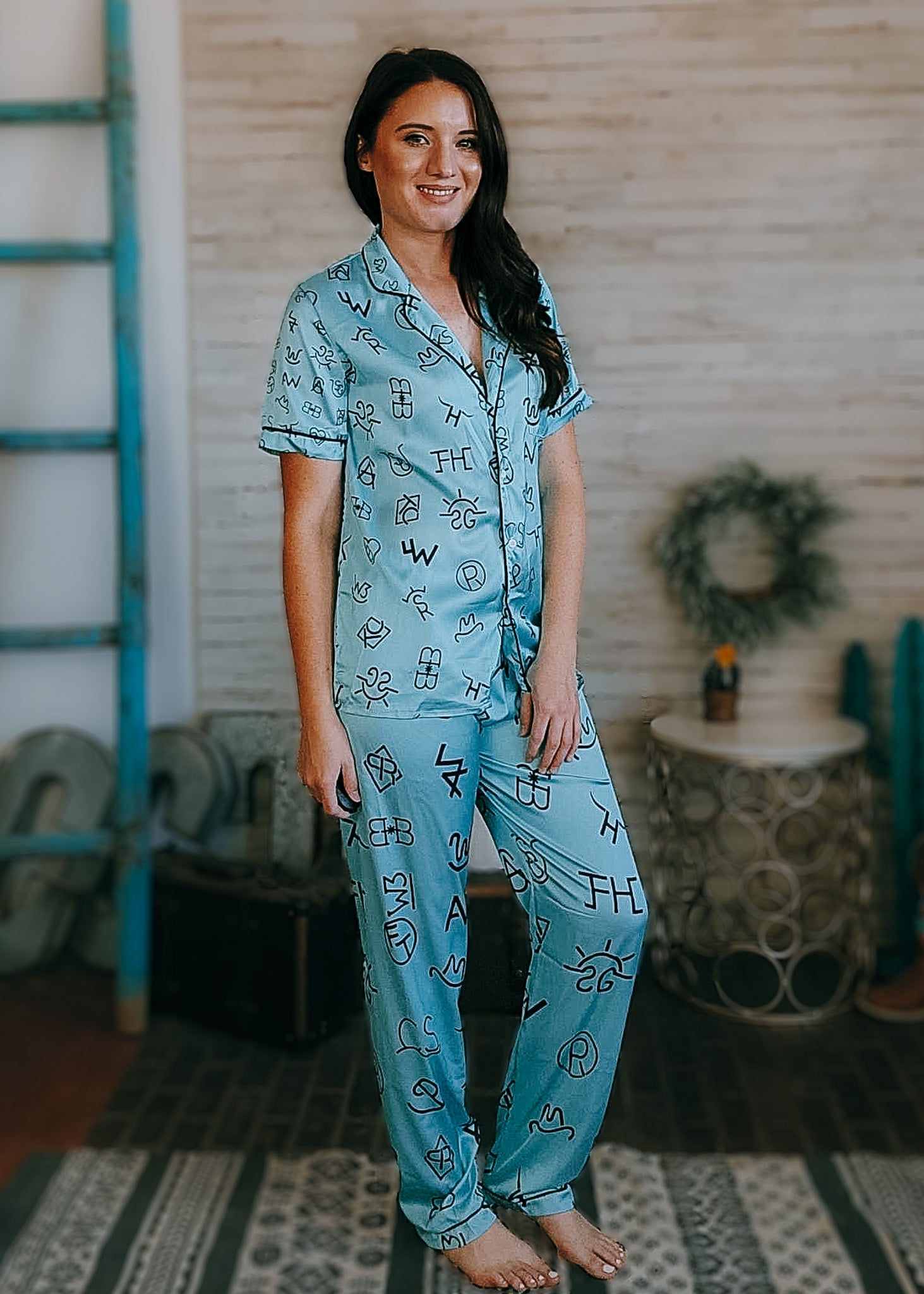 Turquoise Brands Silky Pajamas pajamas The Cinchy Cowgirl (YC)   