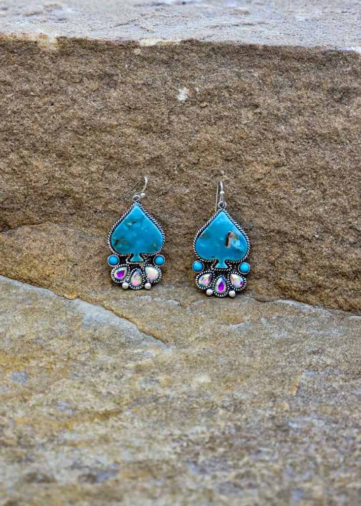 Spade Hand Stone Dangle Earrings Earrings Blue Tortoise