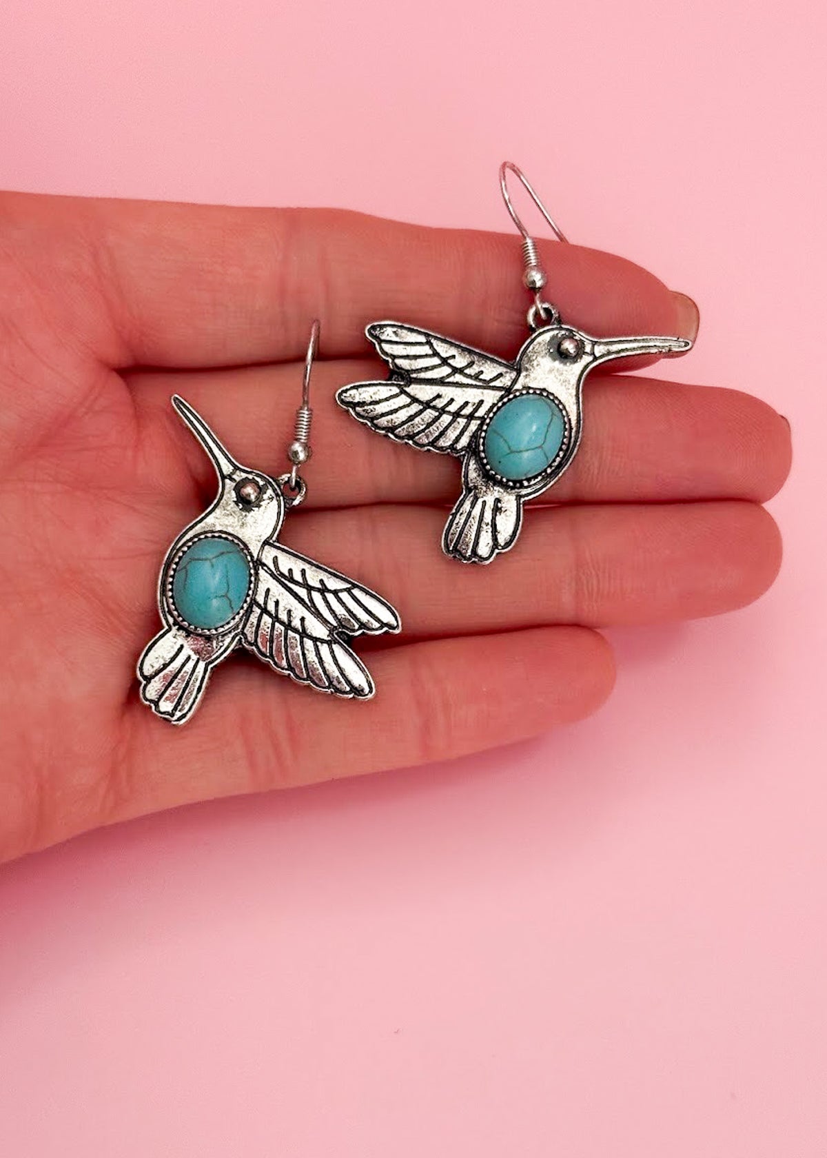 Turquoise Hummingbird Earrings Earrings The Cinchy Cowgirl (BT)