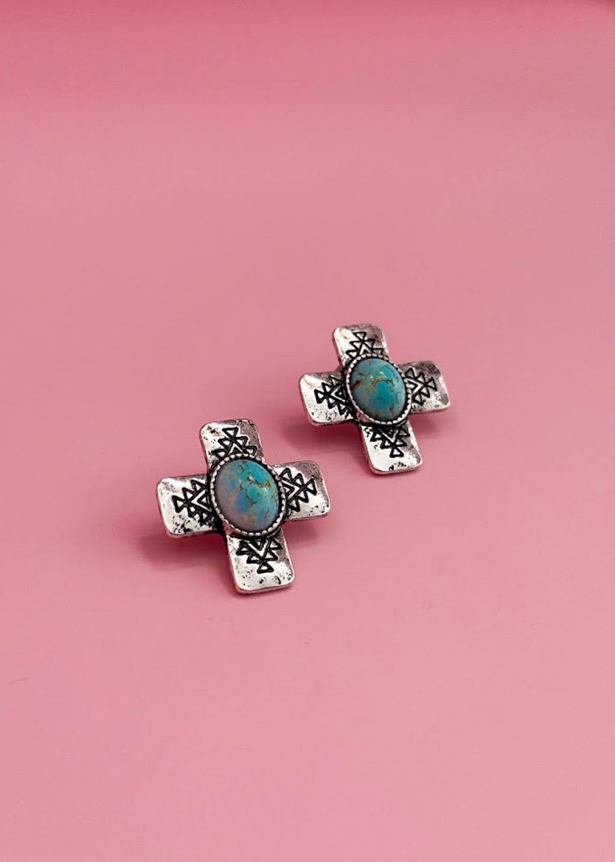 Turquoise Western Cross Earrings Earrings The Cinchy Cowgirl (BT)