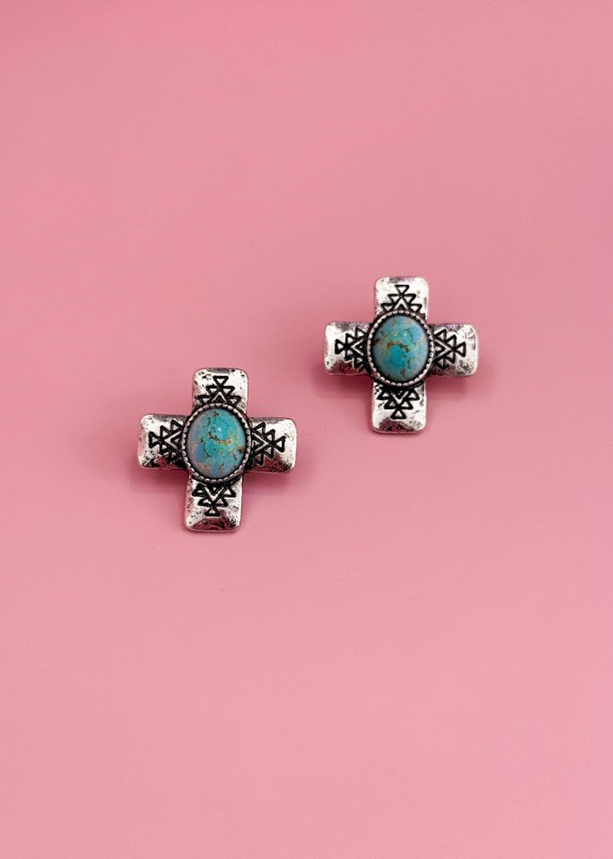 Turquoise Western Cross Earrings Earrings The Cinchy Cowgirl (BT)