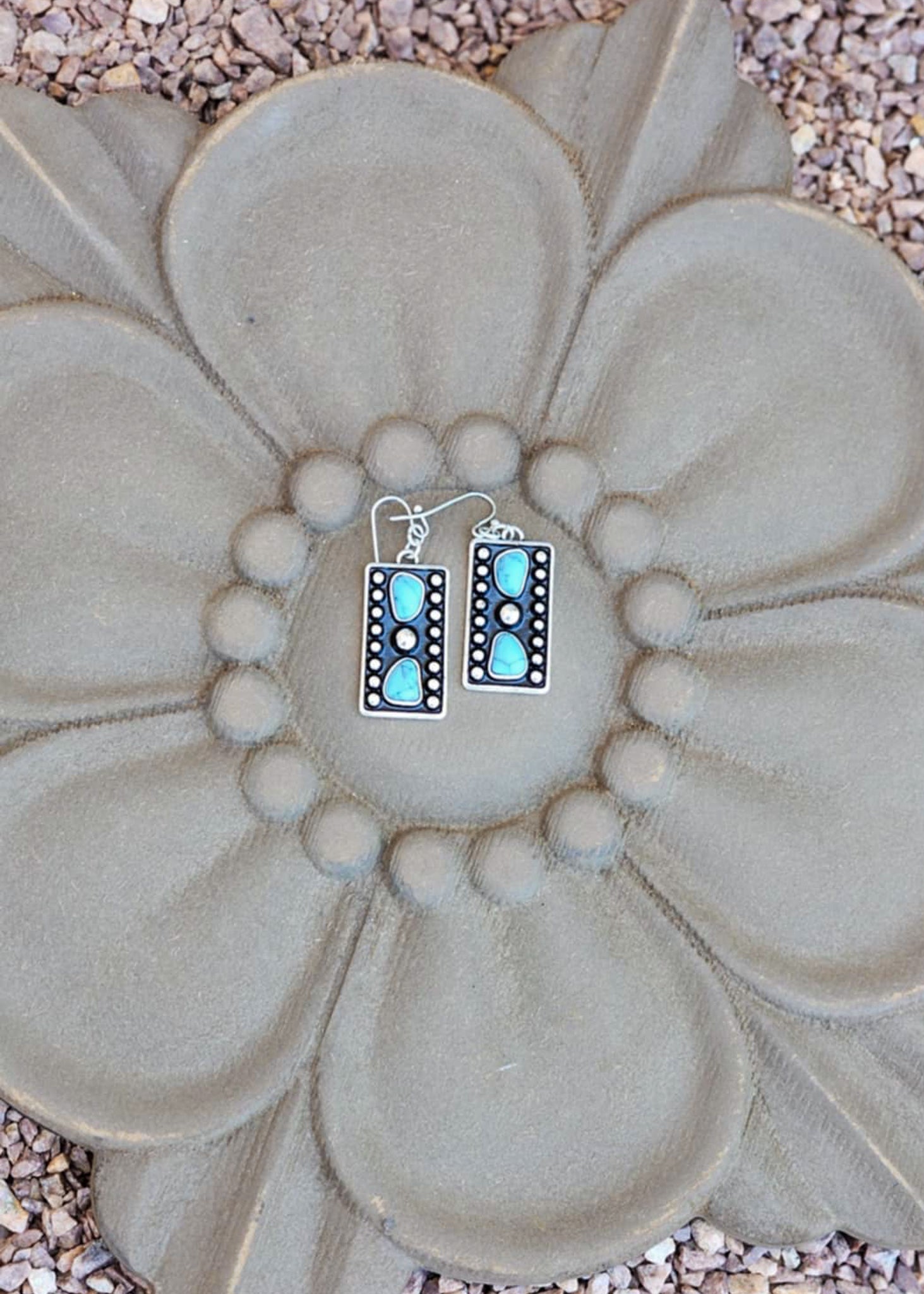 Turquoise & Black Color Stone Dangle Earrings Earrings Blue Tortoise