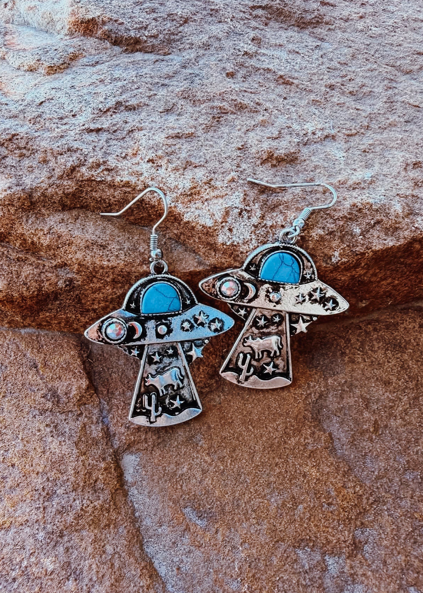 UFO Cattle Abduction Dangle Earring Earrings Blue Tortoise