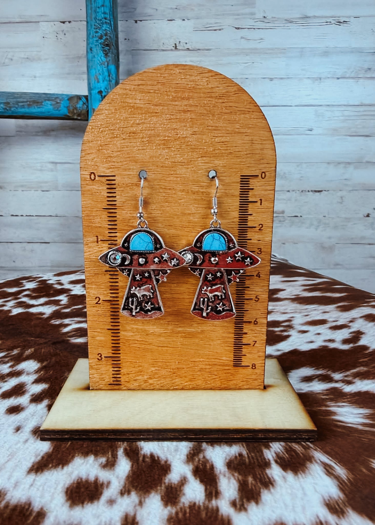 UFO Cattle Abduction Dangle Earring Earrings Blue Tortoise