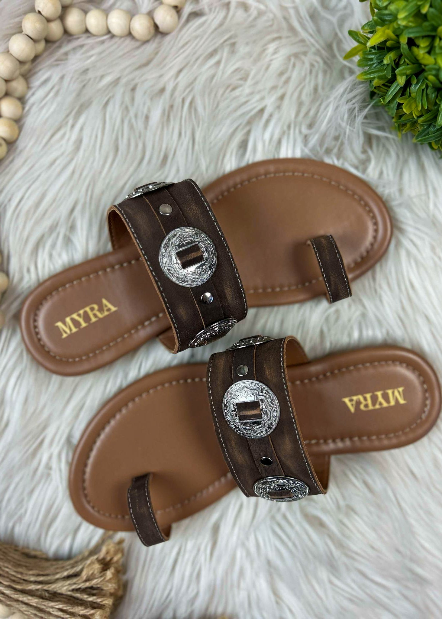 Western Concho Sandals in Brown Shoes Myra