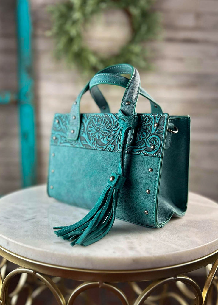 Turquoise Tooled Tote Crossbody Handbag Crossbody Handbag Montana West