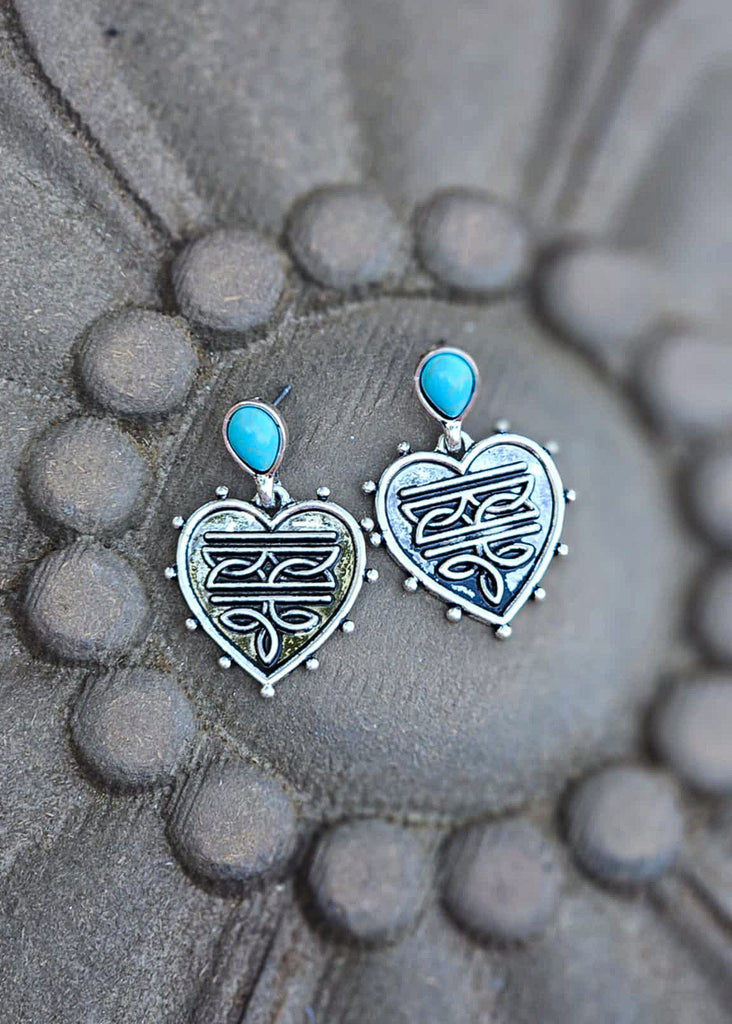 Boot Stitch Heart Stud Earrings Earrings Blue Tortoise