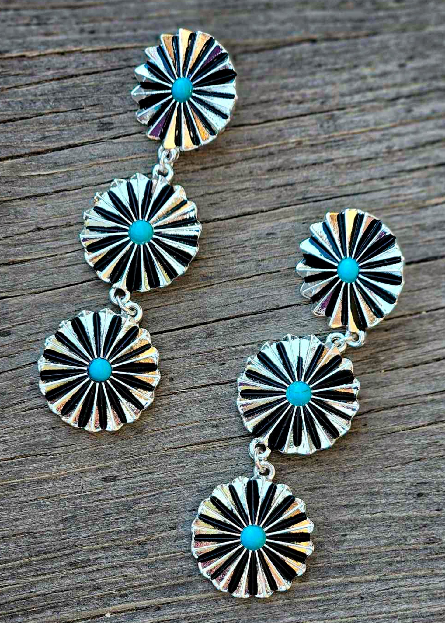 Western Concho Drop Stud Earrings Earrings Blue Tortoise
