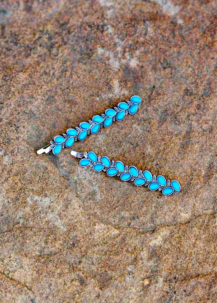 Turquoise Colored Stone Bobby Pin Set Earrings Blue Tortoise