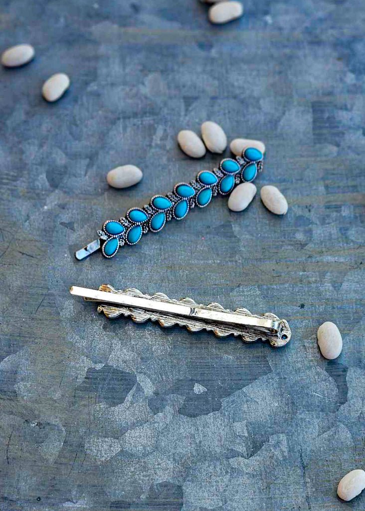 Turquoise Colored Stone Bobby Pin Set Earrings Blue Tortoise