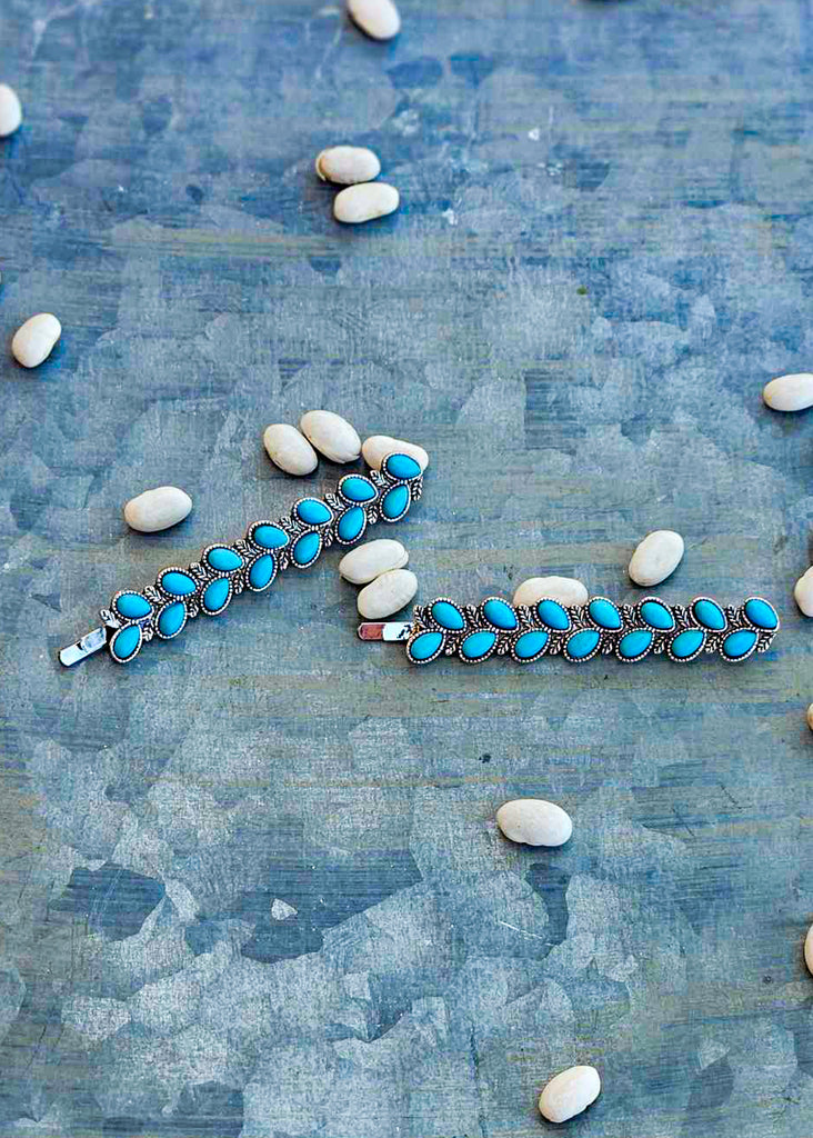 Turquoise Colored Stone Bobby Pin Set Earrings Blue Tortoise