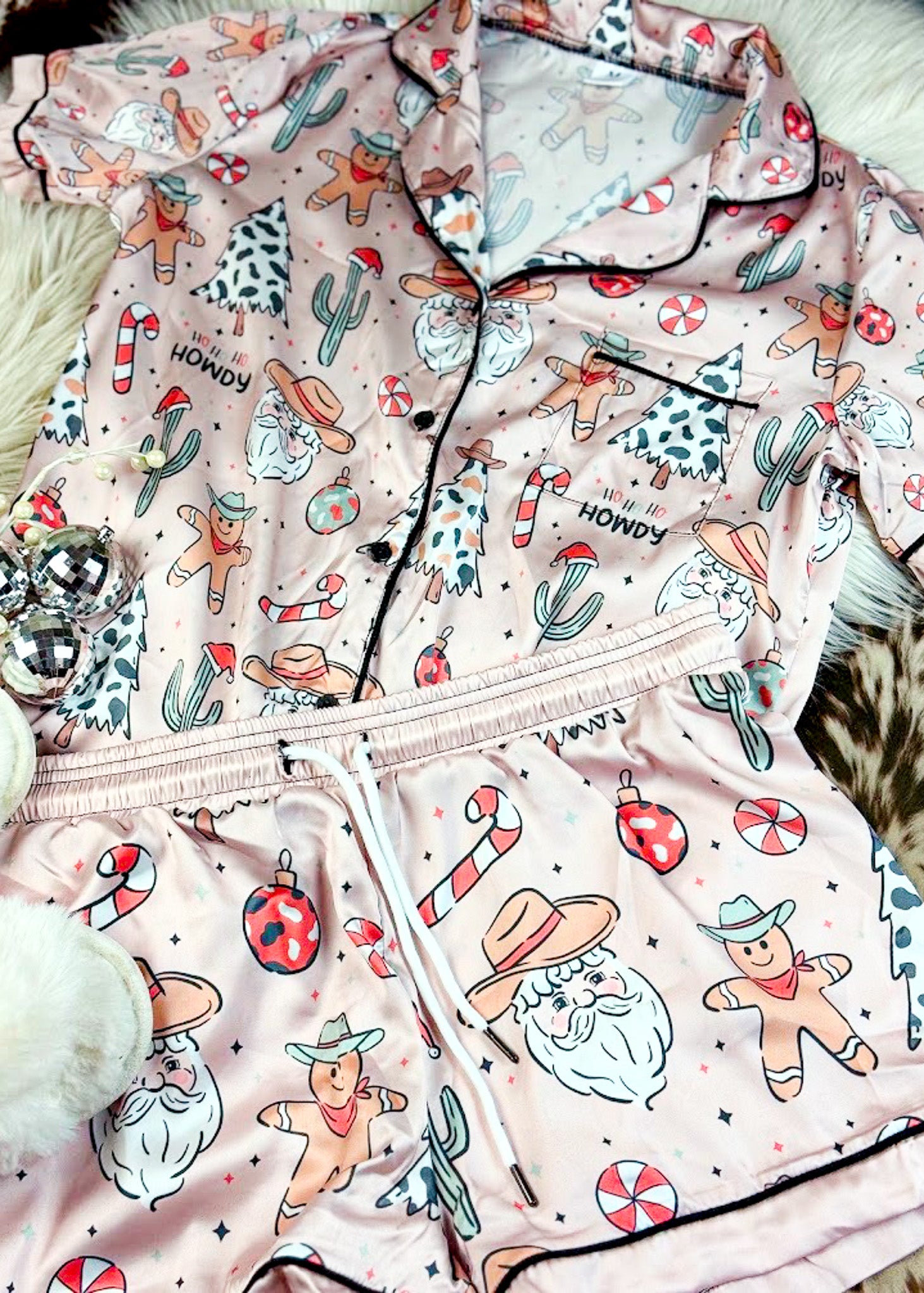 Western Santa Silky Short Pajamas silky pajamas - shorts The Cinchy Cowgirl (YC)