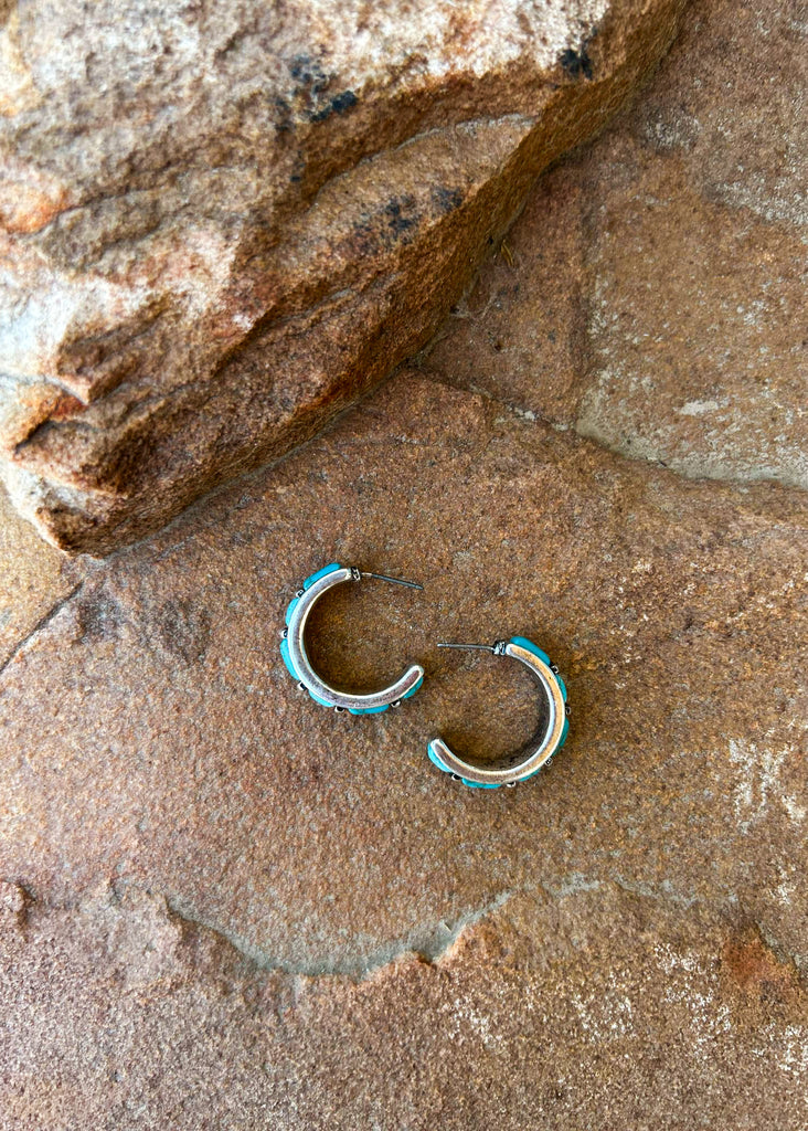 Western Stone Hoop Earrings Earrings Blue Tortoise