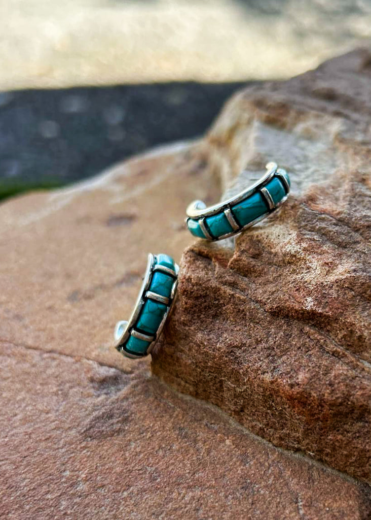 Western Stone Hoop Earrings Earrings Blue Tortoise
