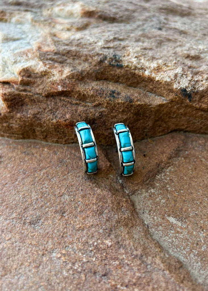 Western Stone Hoop Earrings Earrings Blue Tortoise