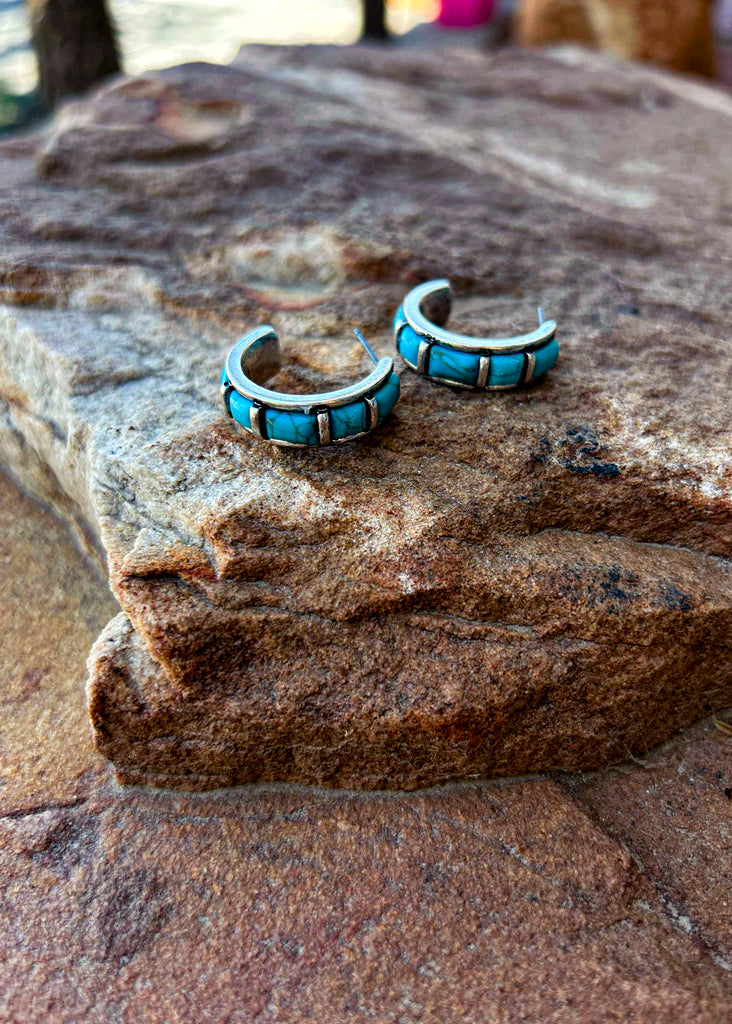 Western Stone Hoop Earrings Earrings Blue Tortoise