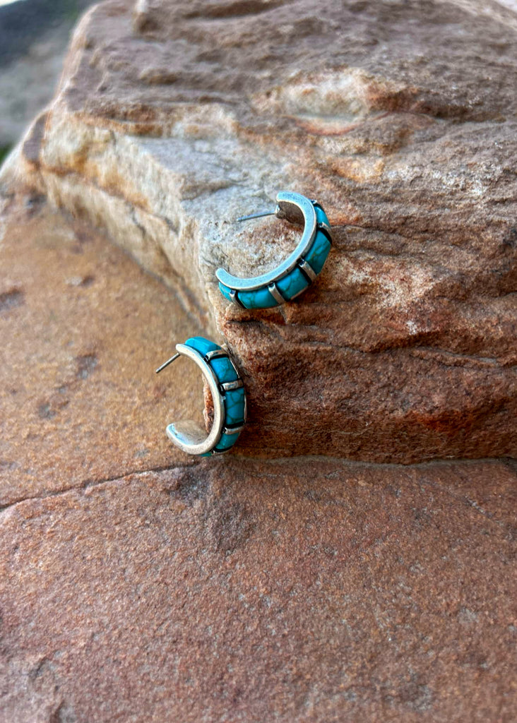Western Stone Hoop Earrings Earrings Blue Tortoise