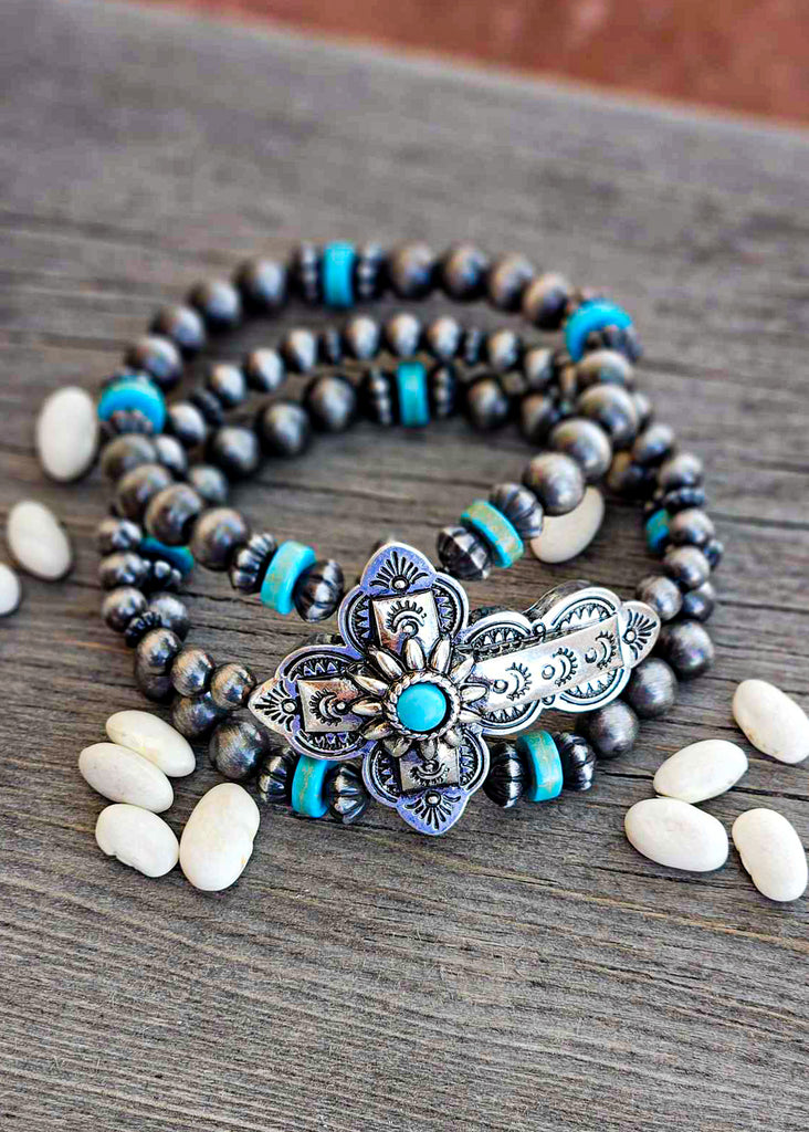 Western Cross Stretch Bracelet Bracelets Blue Tortoise