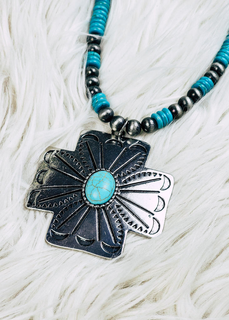 Western Turquoise Cross Necklace