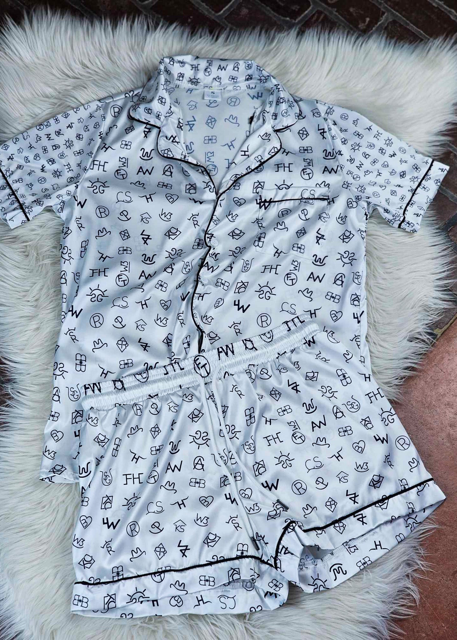 White Cattle Brands Silky Shorts Pajamas silky pajamas - shorts The Cinchy Cowgirl (YC) S  