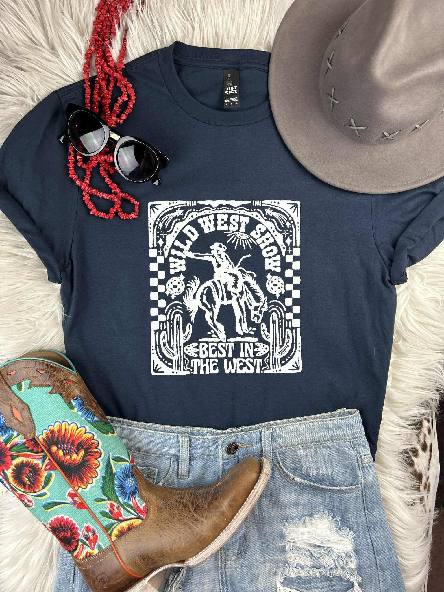 Navy Wild West Show Best In the West Short Sleeve Tee tcc graphic tee The Cinchy Cowgirl