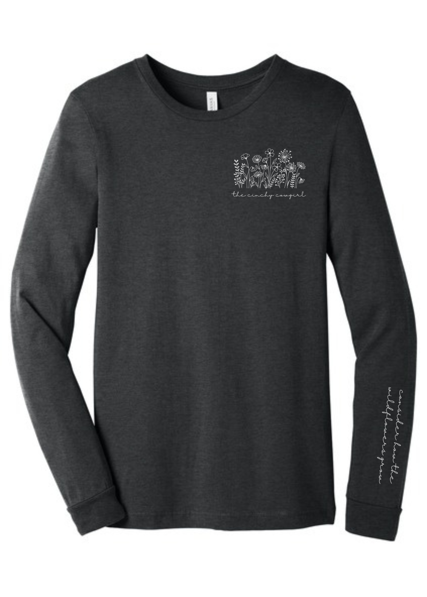 Wildflower Long Sleeve Graphic Tee Long Sleeve Graphic Tee The Cinchy Cowgirl Dark Heather Gray Small
