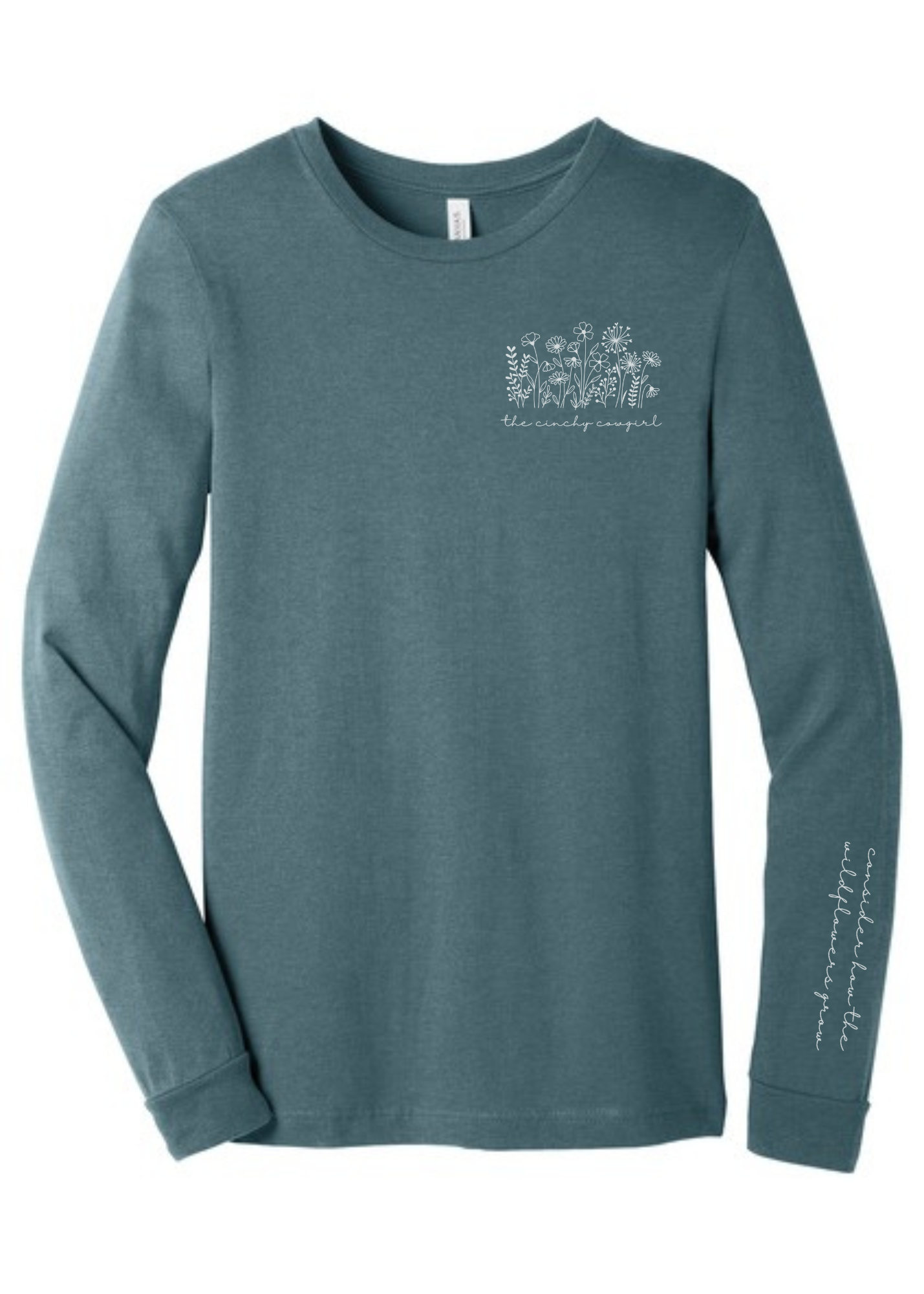 Wildflower Long Sleeve Graphic Tee Long Sleeve Graphic Tee The Cinchy Cowgirl Heather Slate Small