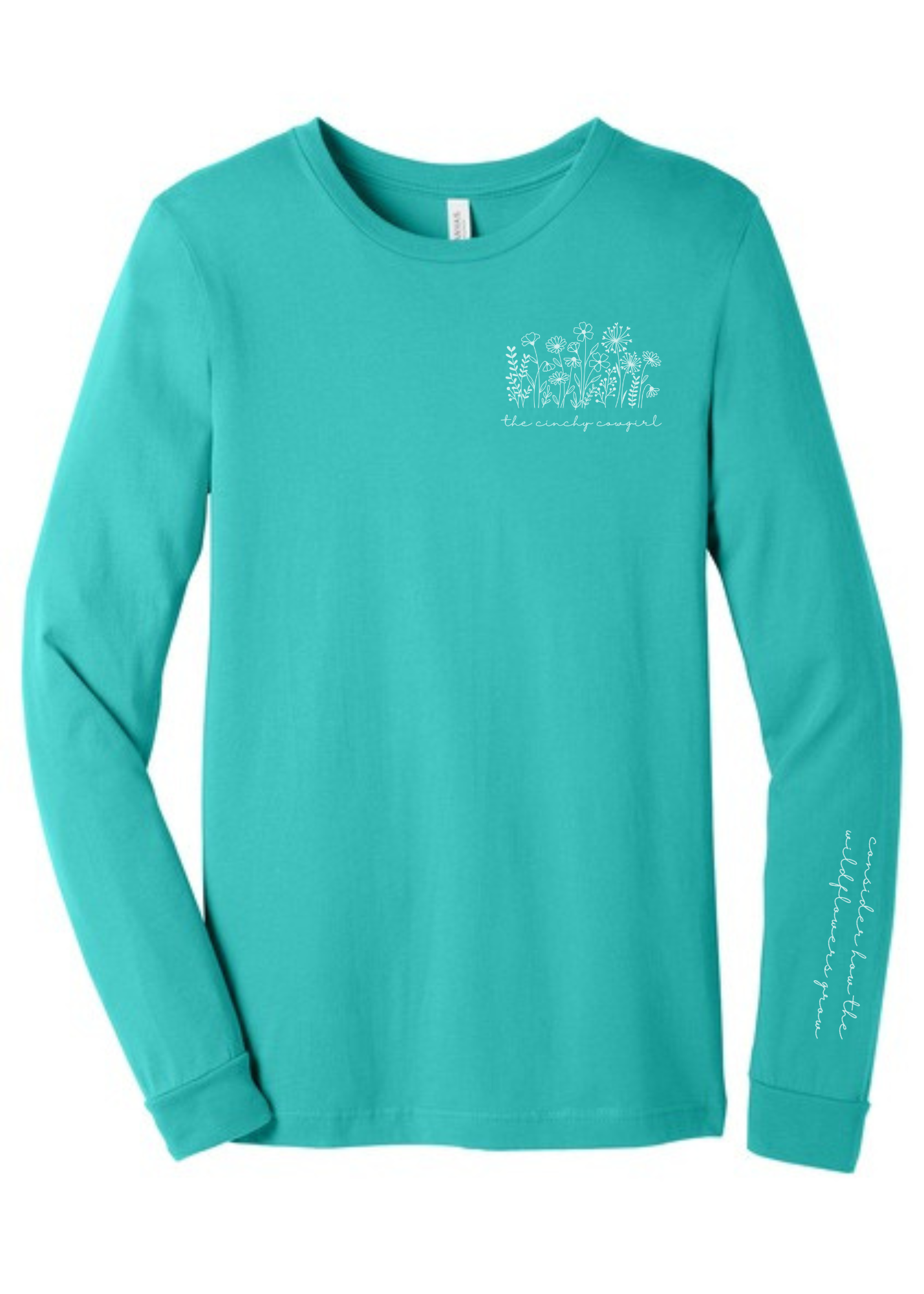 Wildflower Long Sleeve Graphic Tee Long Sleeve Graphic Tee The Cinchy Cowgirl Teal Small