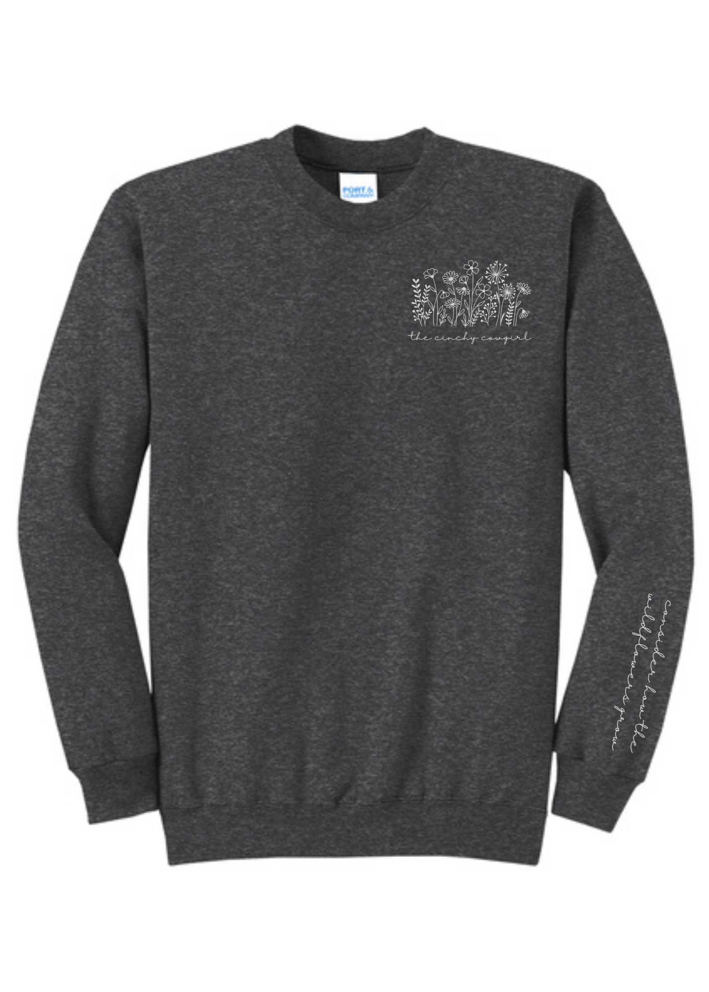 Wildflower Pullover Graphic Pullover The Cinchy Cowgirl Small Dark Heather Gray