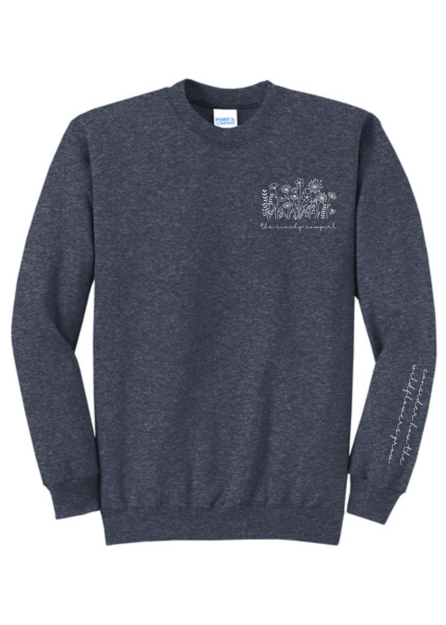 Wildflower Pullover Graphic Pullover The Cinchy Cowgirl Small Heather Navy