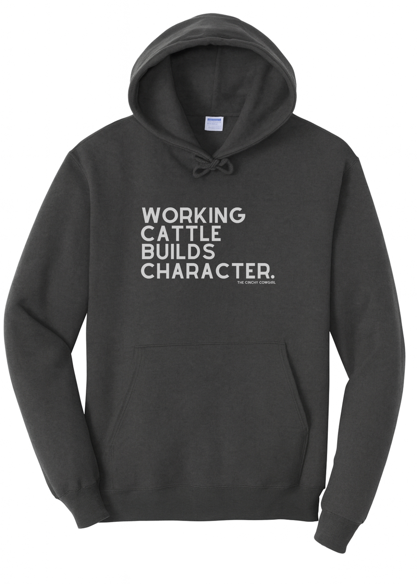 Working Cattle Builds Character Hoodie Graphic Hoodie The Cinchy Cowgirl Small Dark Heather Grey