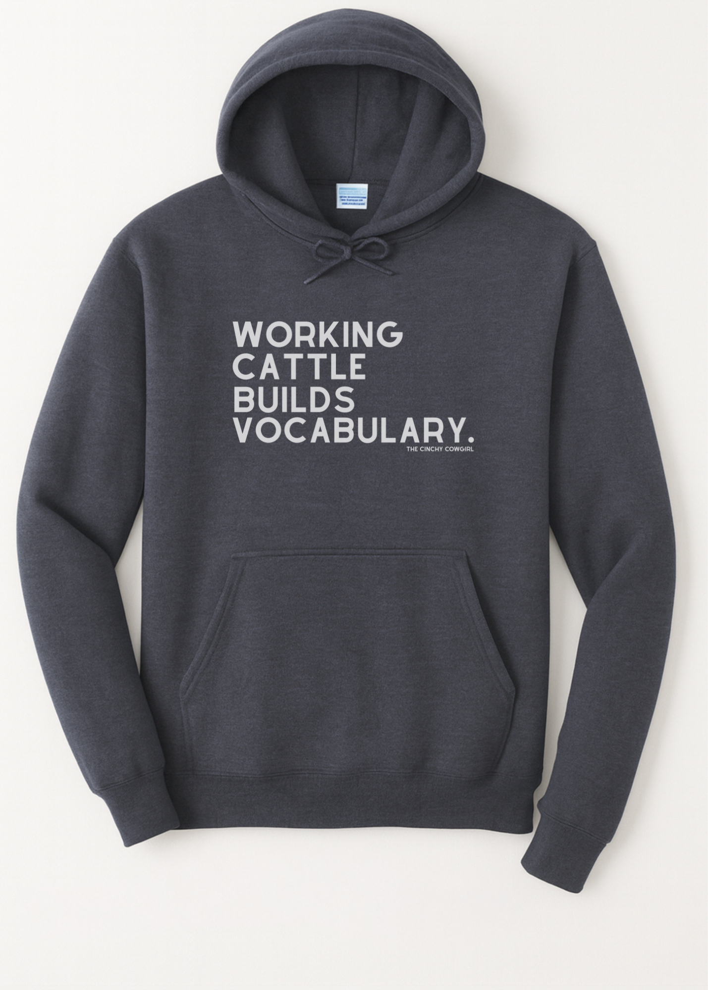 Working Cattle Builds Vocabulary Hoodie Graphic Hoodie The Cinchy Cowgirl Small Heather Navy