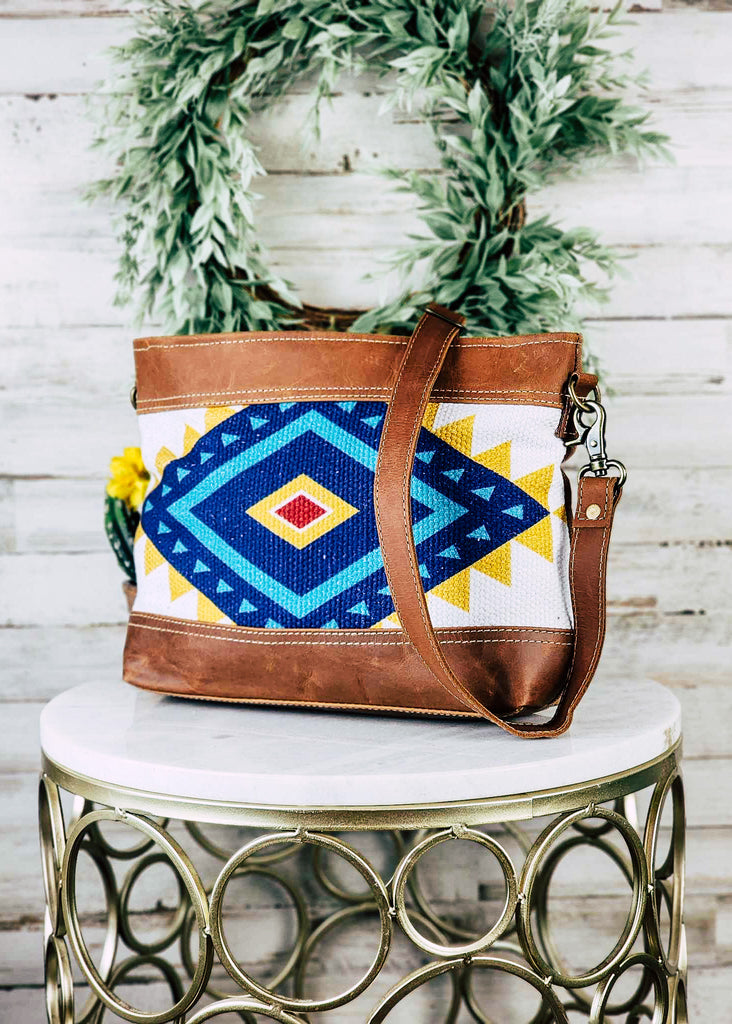 Yellow & Blue Aztec Crossbody Handbag