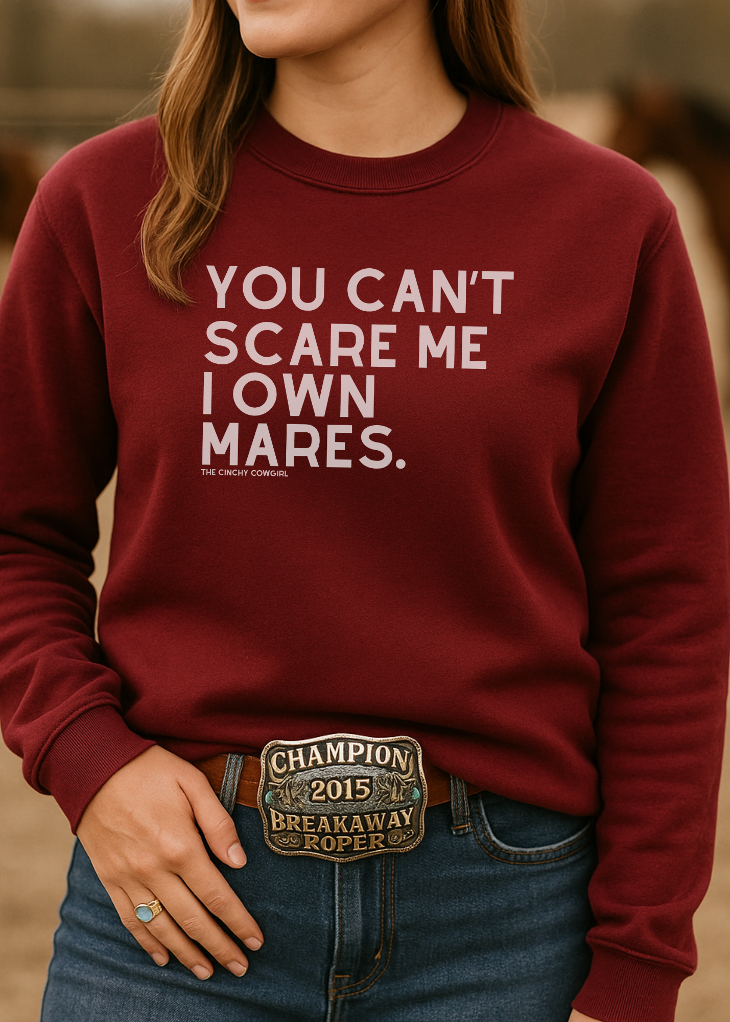 You Can't Scare Me I Own Mares Pullover Sweatshirt The Cinchy Cowgirl - Print