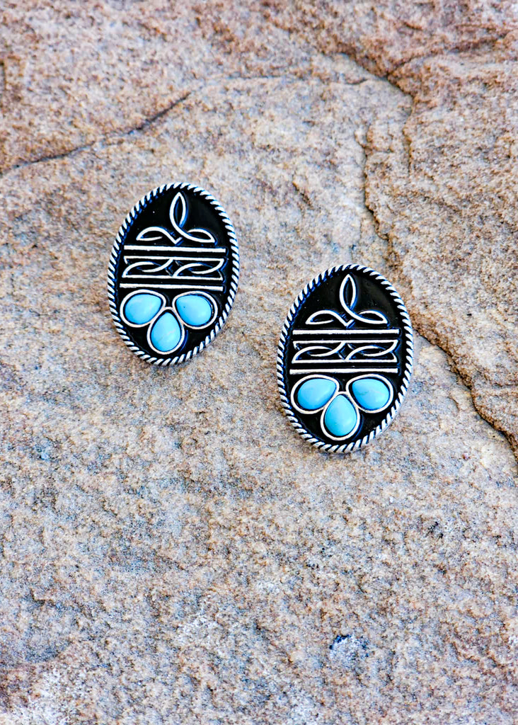 Western Boot Stitch Oval Stud Earrings Earrings Blue Tortoise