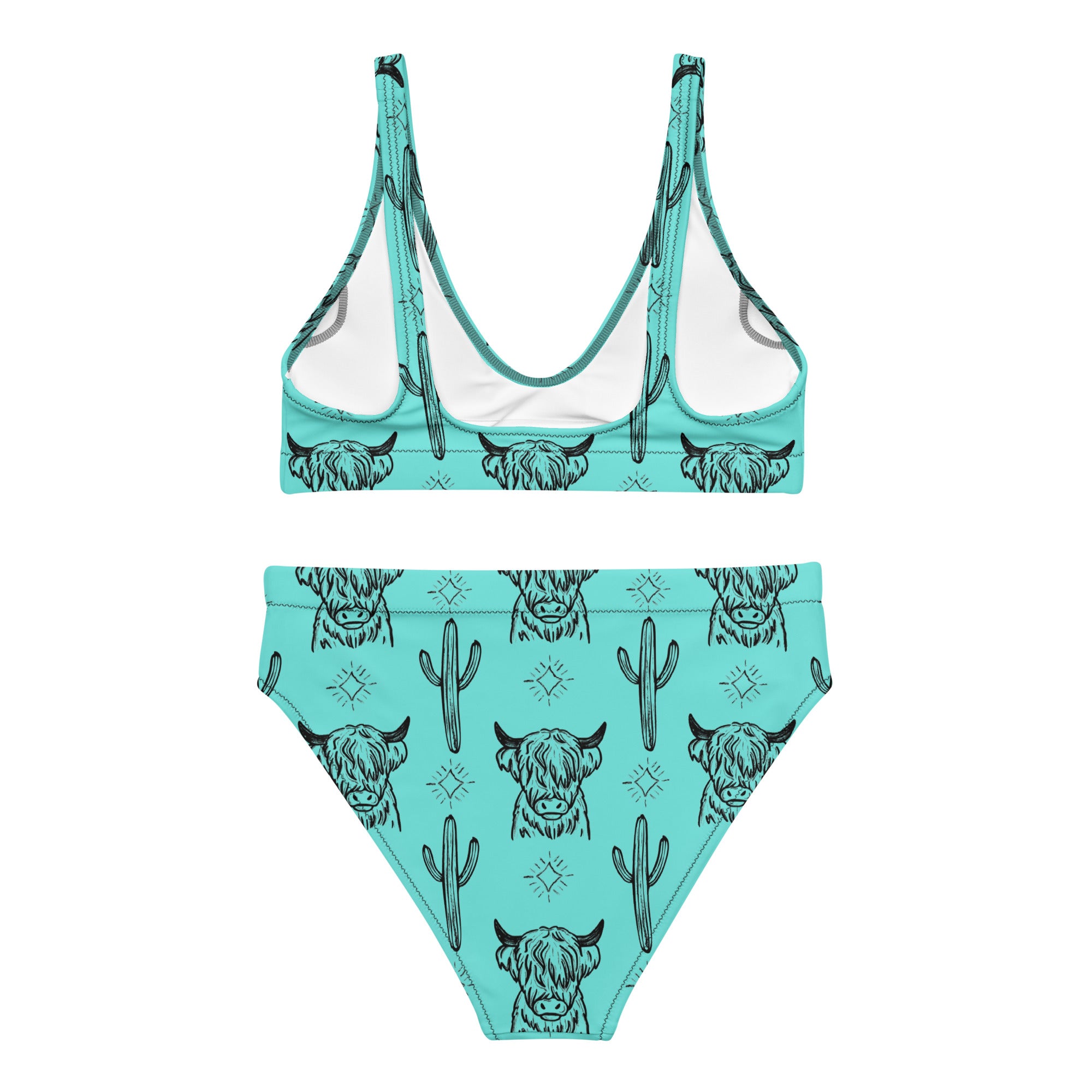 Turquoise Highland Cow High Waisted Bikini  The Cinchy Cowgirl   
