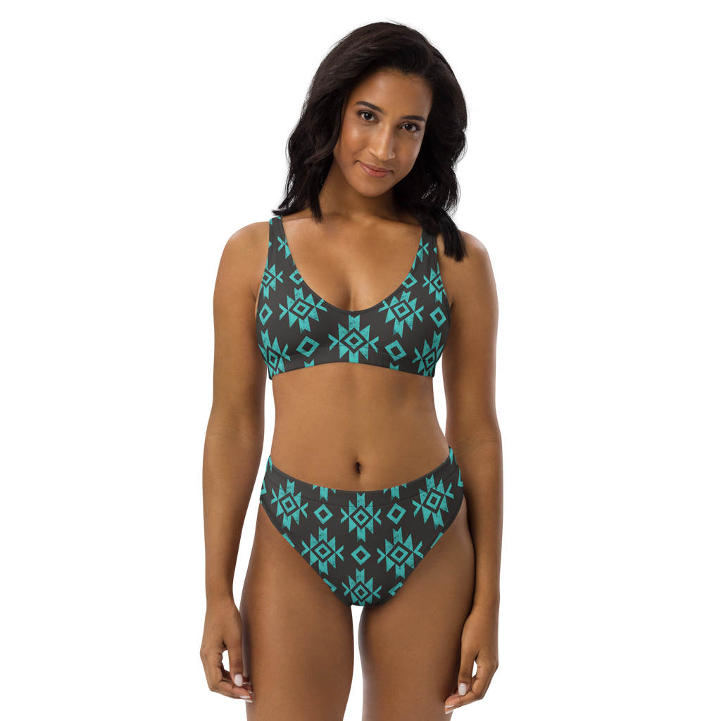 Black & Turquoise Aztec High Waisted Bikini high waisted bikini The Cinchy Cowgirl   