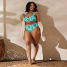 Turquoise Highland Cow High Waisted Bikini  The Cinchy Cowgirl   