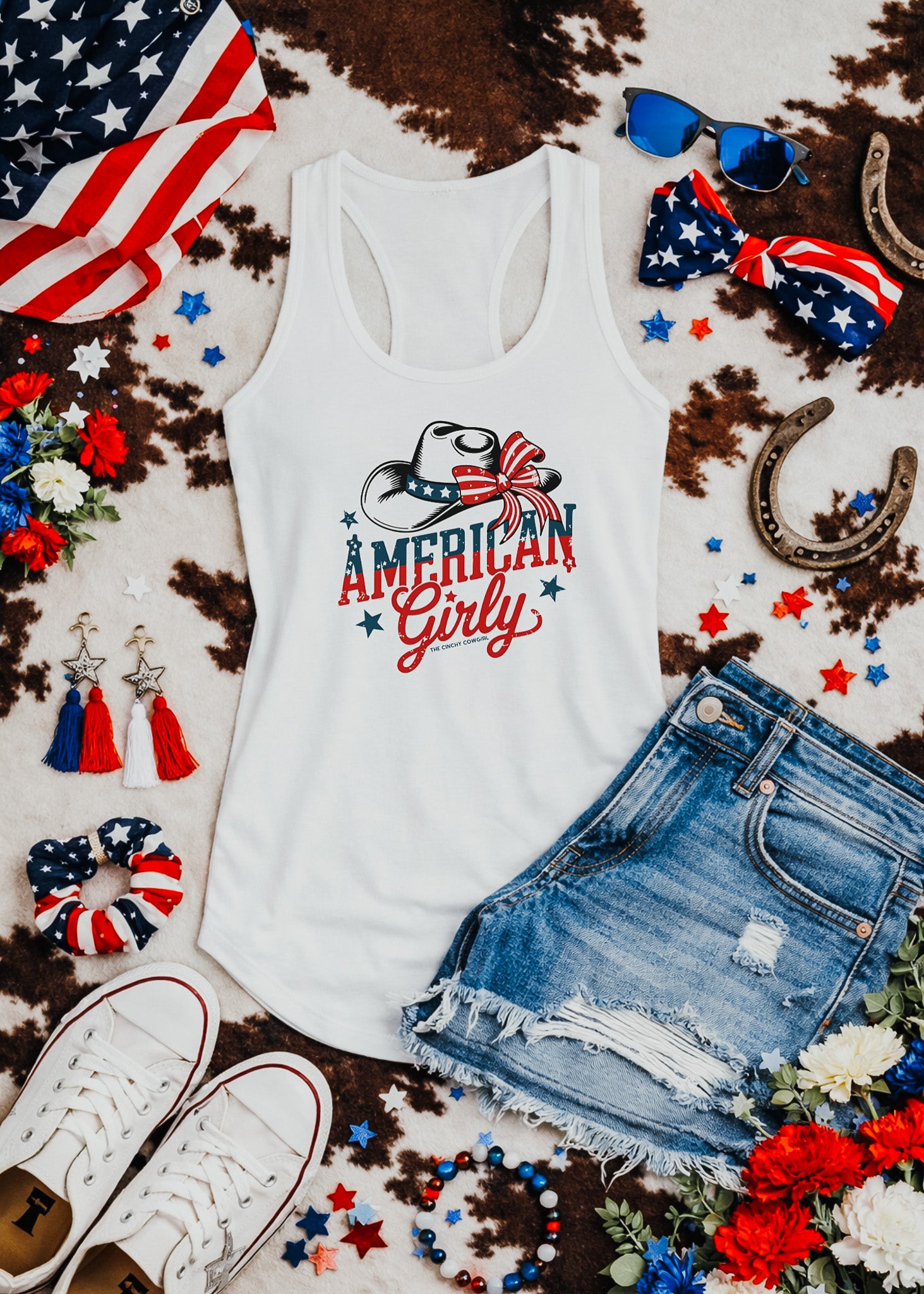 American Girly Tank Top Tank Top The Cinchy Cowgirl - Print