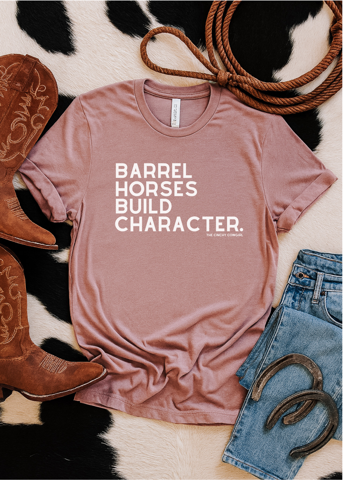 Barrel Horses Build Character Short Sleeve Tee Graphic Tee The Cinchy Cowgirl - Print