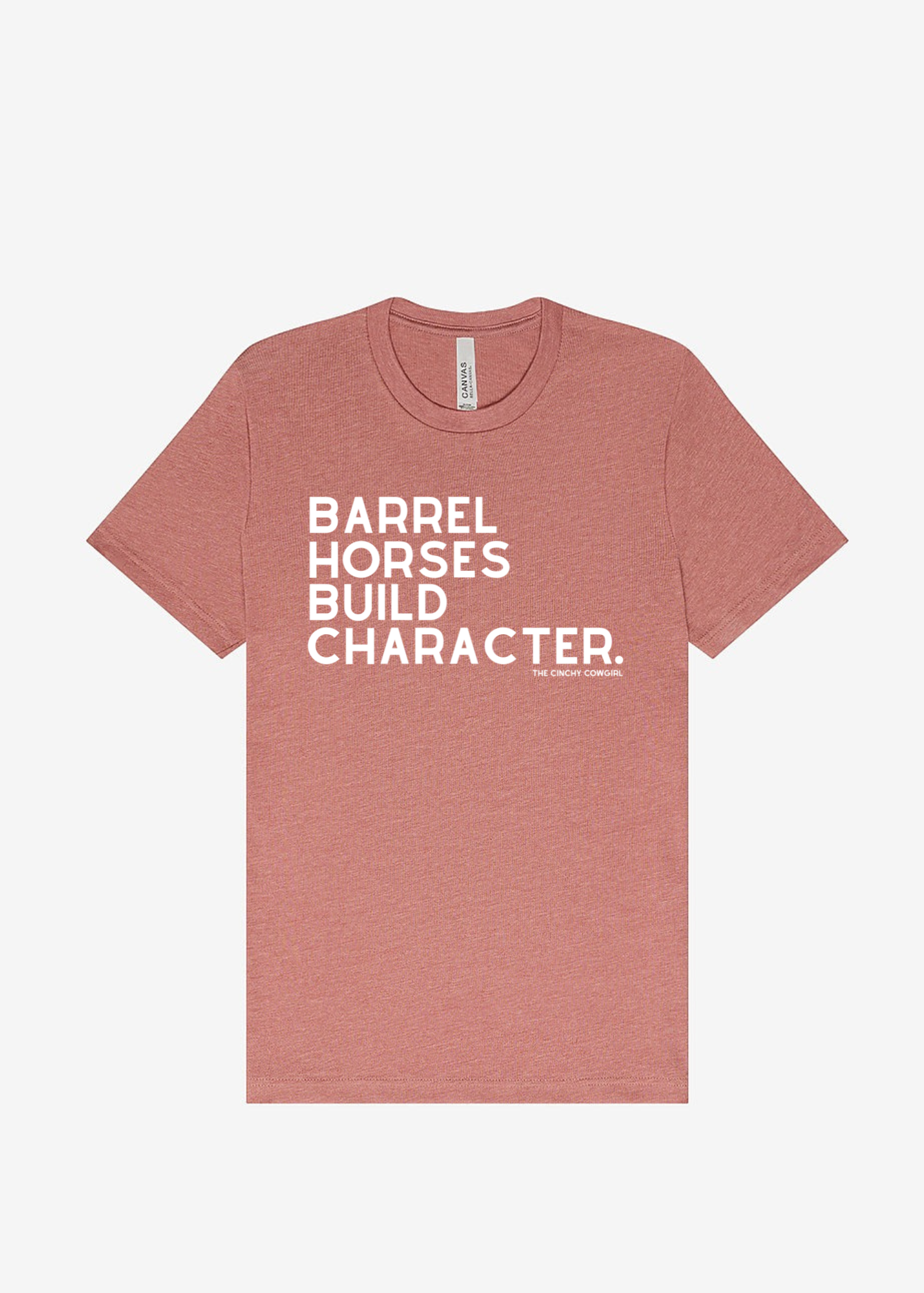 Barrel Horses Build Character Short Sleeve Graphic Tee Short Sleeve Graphic Tee The Cinchy Cowgirl Heather Mauve Small