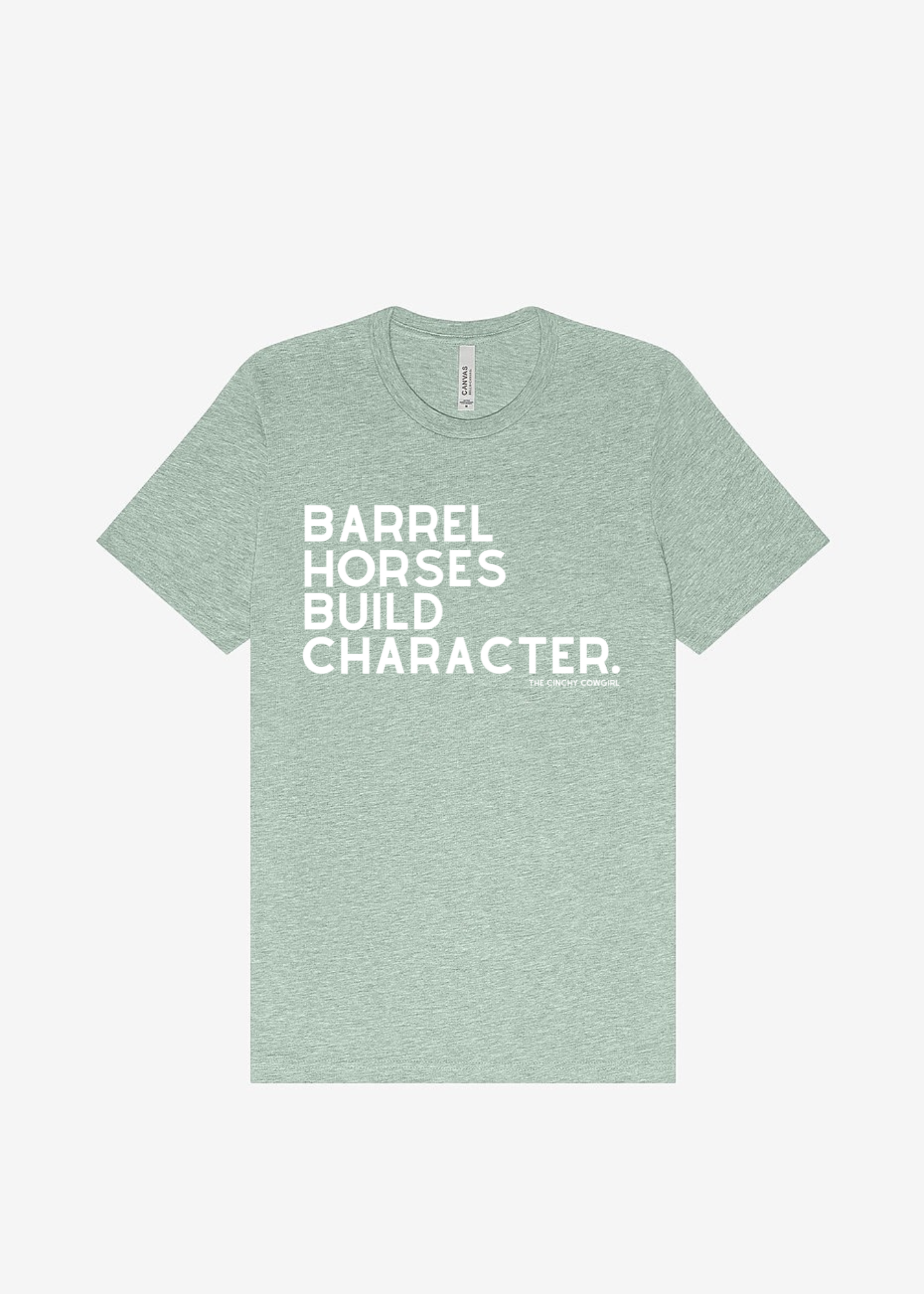 Barrel Horses Build Character Short Sleeve Graphic Tee Short Sleeve Graphic Tee The Cinchy Cowgirl Dusty Blue Small