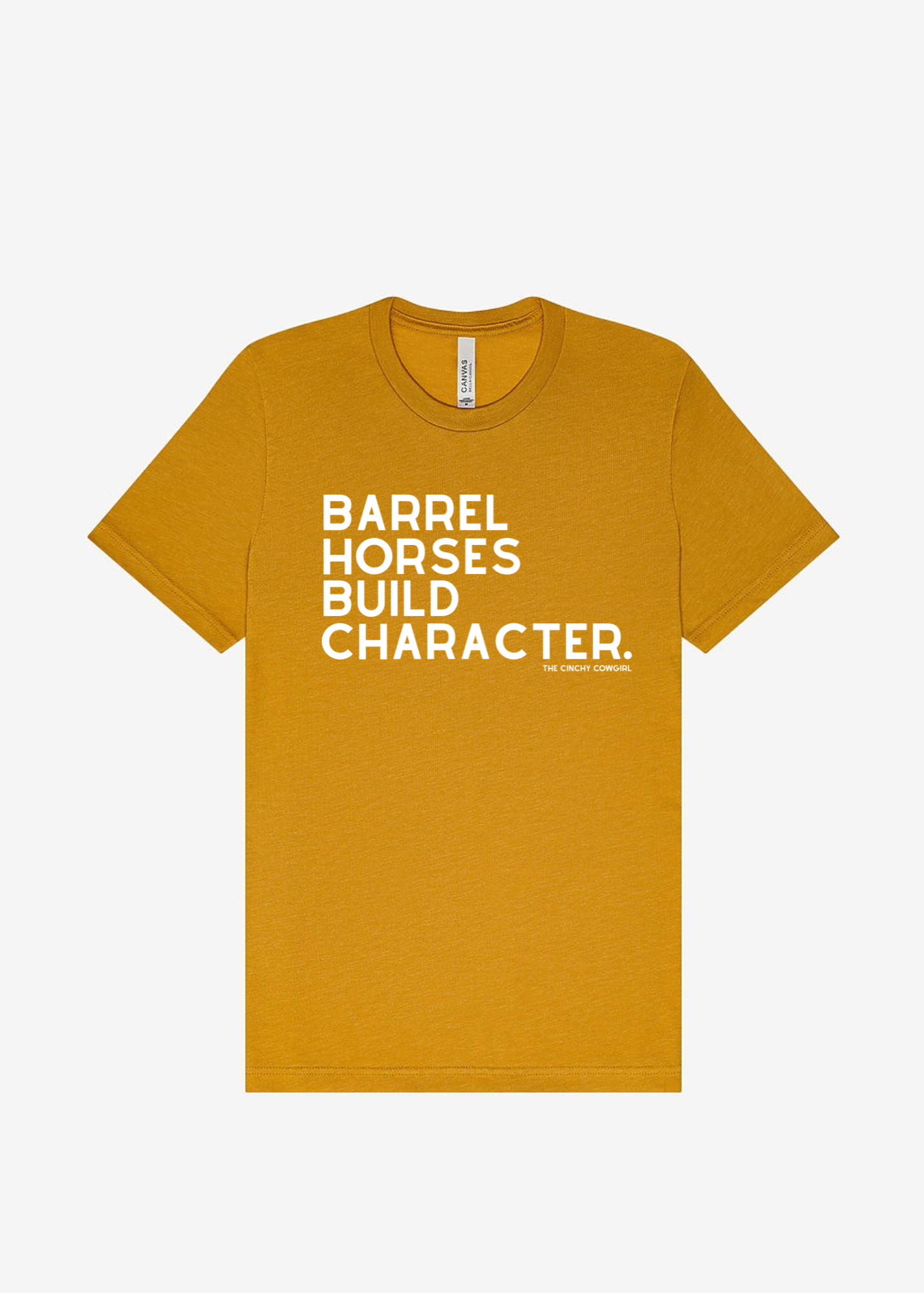 Barrel Horses Build Character Short Sleeve Graphic Tee Short Sleeve Graphic Tee The Cinchy Cowgirl Heather Mustard Small