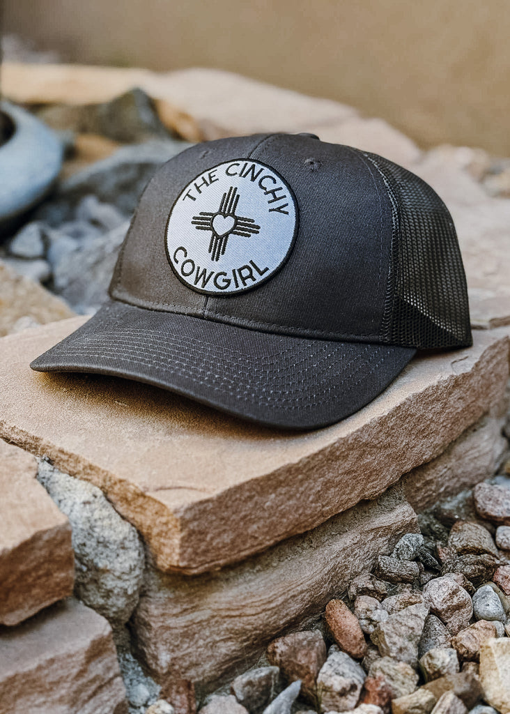 Black The Cinchy Cowgirl Circle Logo Trucker Hat [8 Colors] Patch TCC Hat The Cinchy Cowgirl Grey Steel