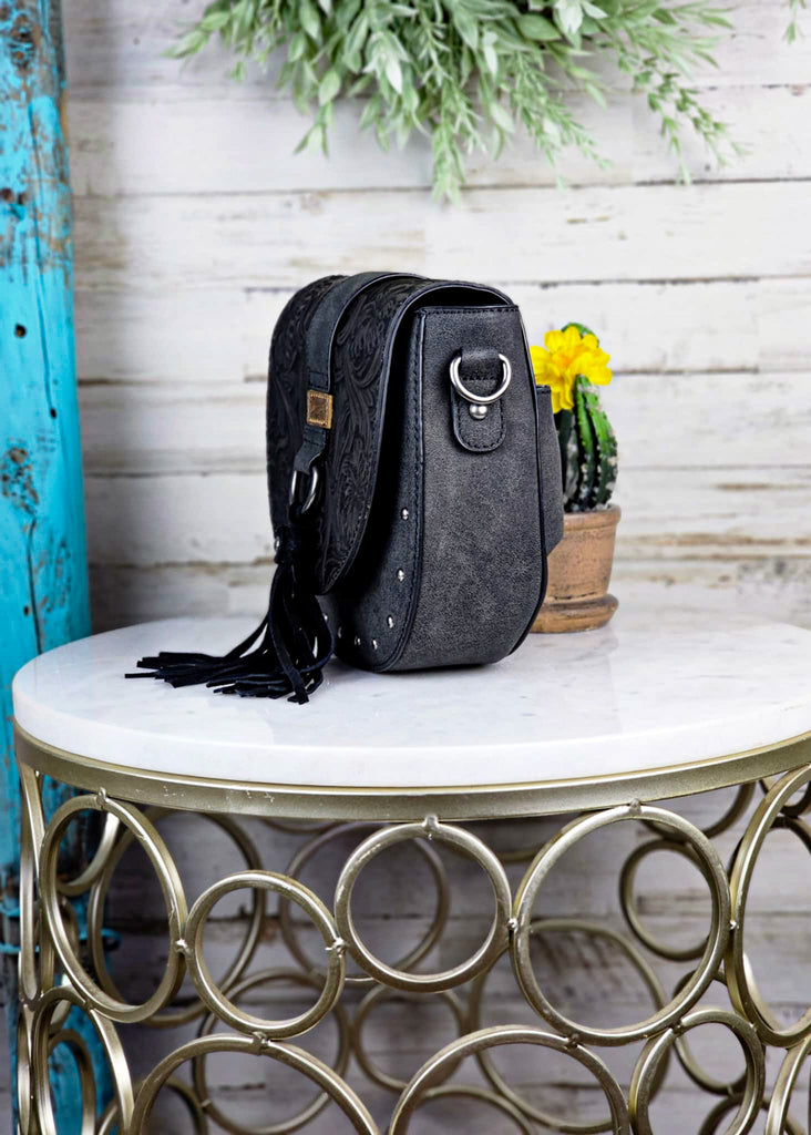 Black Tooled Western Saddle Handbag Crossbody Handbag Montana West