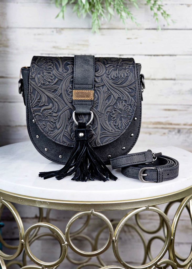 Black Tooled Western Saddle Handbag Crossbody Handbag Montana West