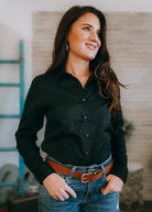 Psalm 91:4 Long Sleeve Button Down Shirt long sleeve button down - faith based The Cinchy Cowgirl XS Black